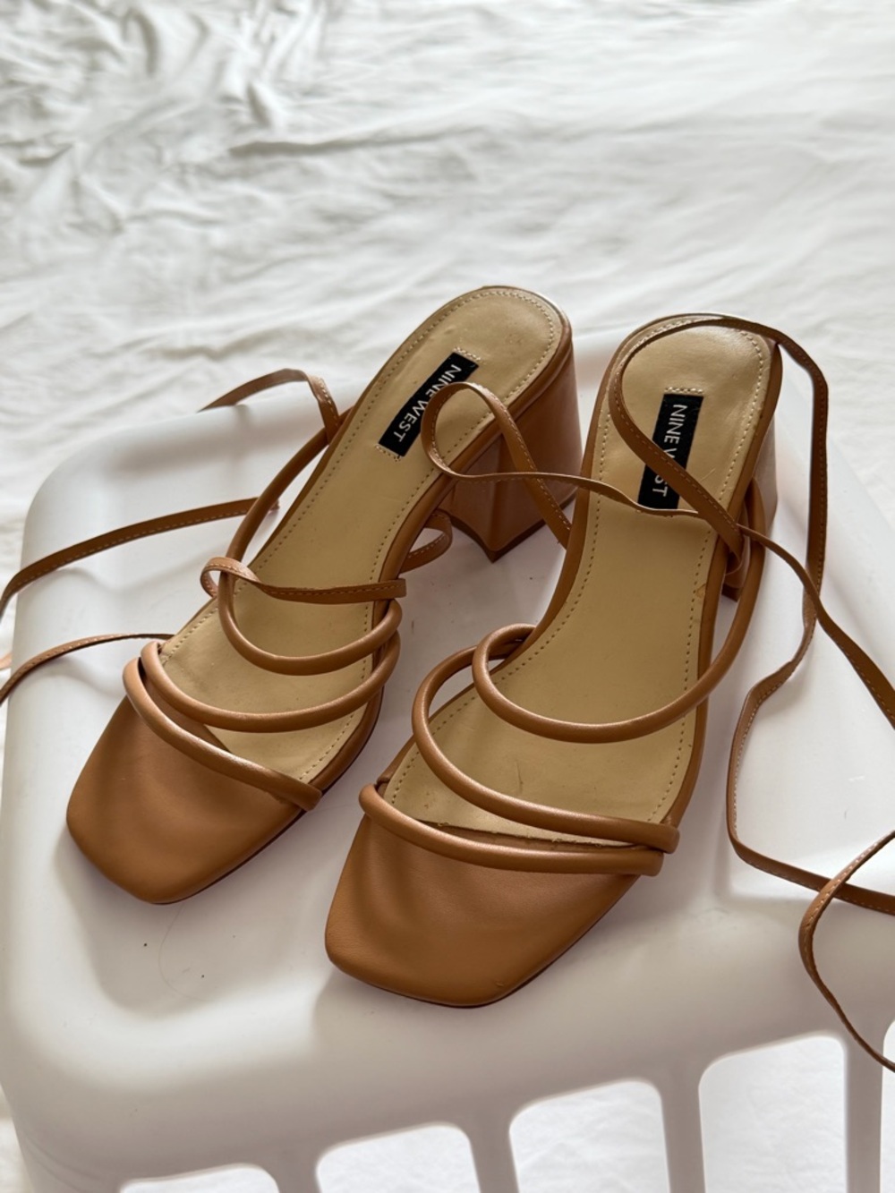 Nine West Camel Tan Strappy Block Heel Sandals